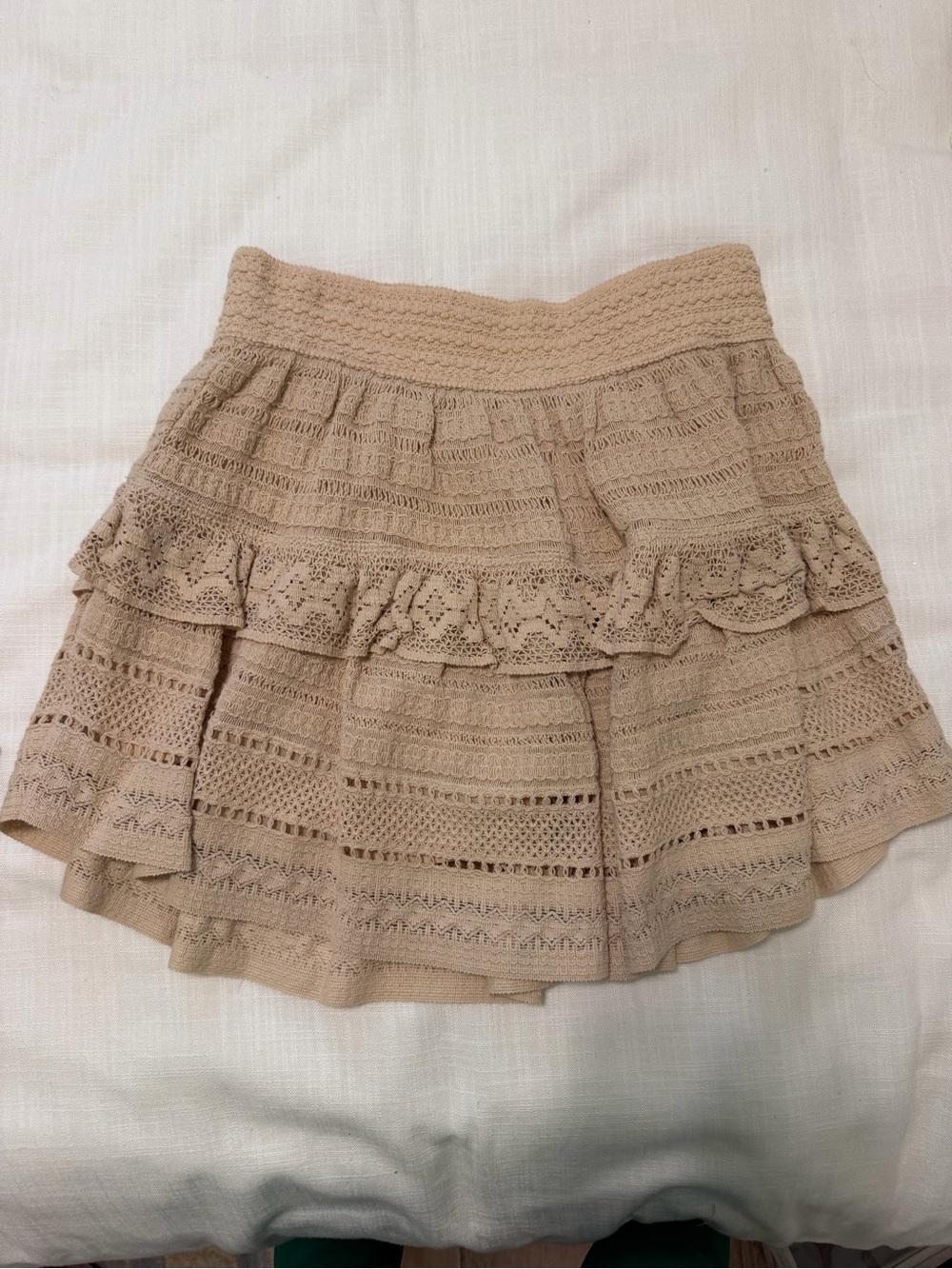 aerie Beige Crochet Tiered Mini Skirt
